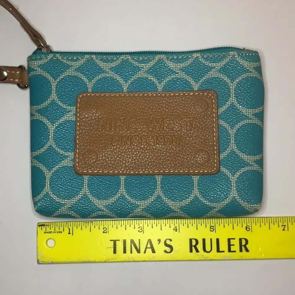 Nine West Wristlet Wallet Blue and White Pattern